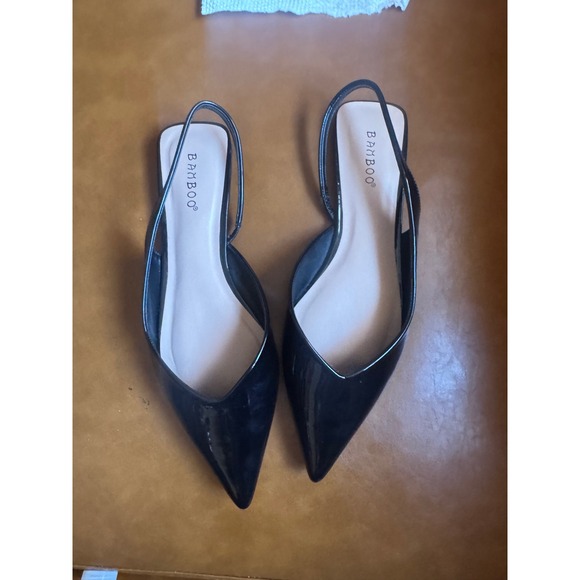 BAMBOO Black Patent Pointed Toe Slingback Flats Women's Size 8 NEW - Picture 3 of 4